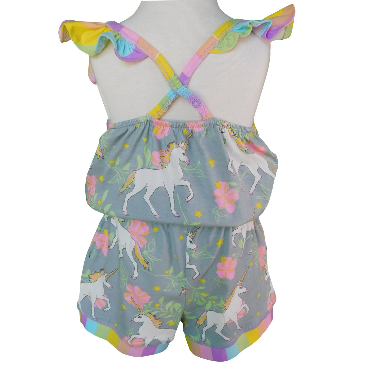 AnnLoren Girls Jumpsuit Magical Unicorn Rainbows Spring Boutique
