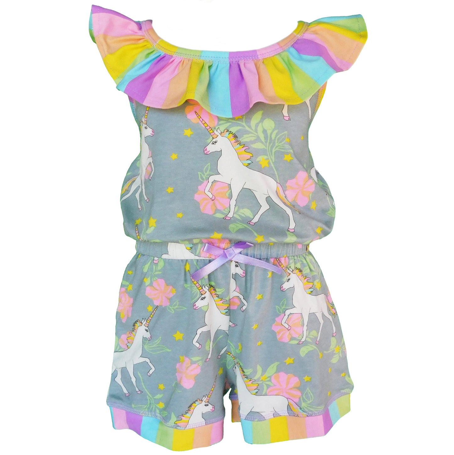 AnnLoren Girls Jumpsuit Magical Unicorn Rainbows Spring Boutique