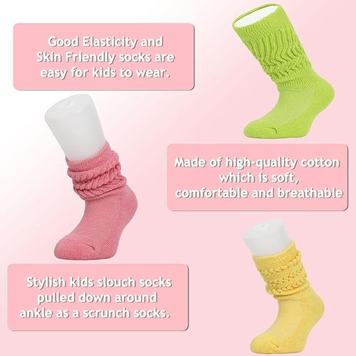 Kids Cotton Knee High Slouch Socks, 3 Pairs, Ages 3-15