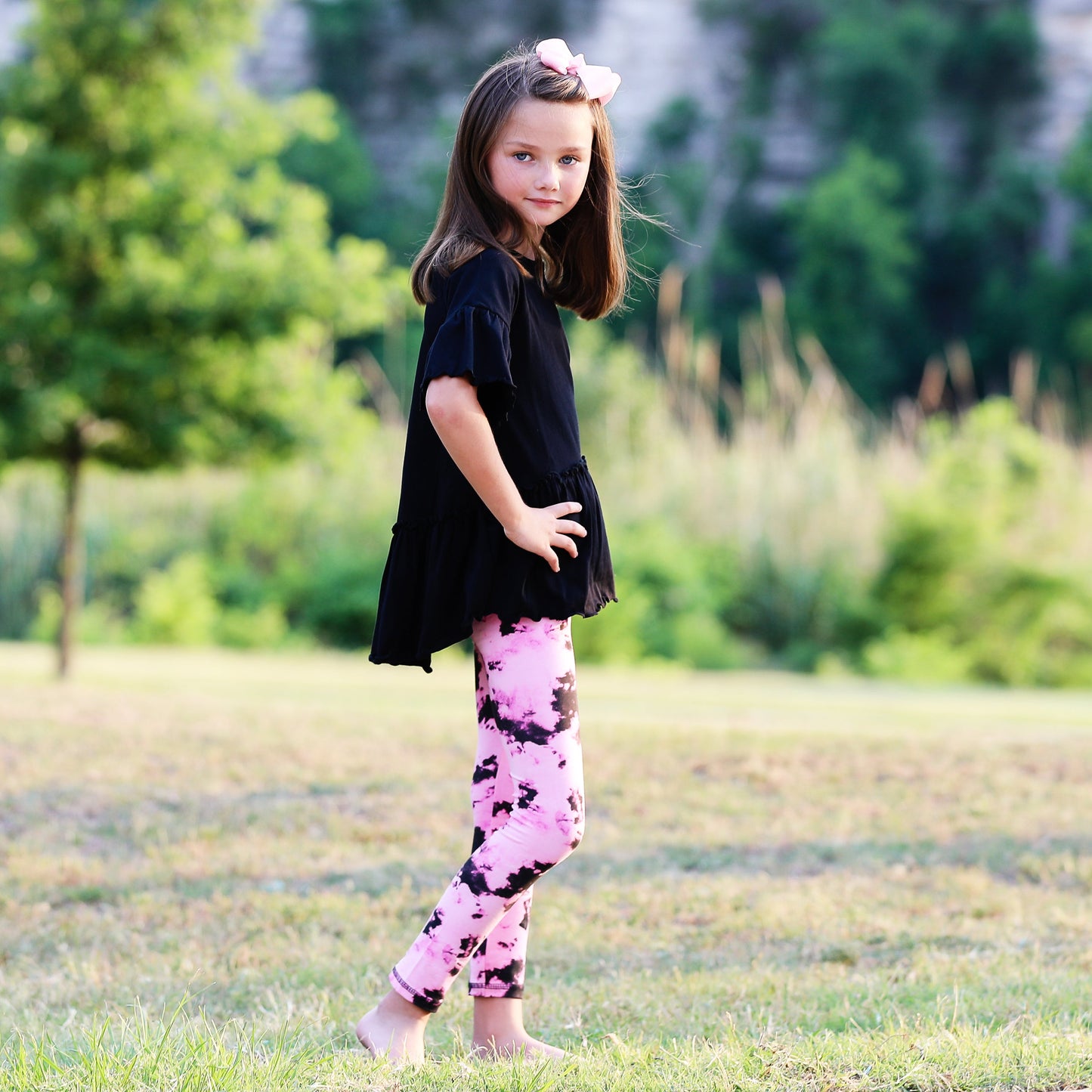 AnnLoren Baby Toddler Big Girls Boutique Black and Pink Tie Dye