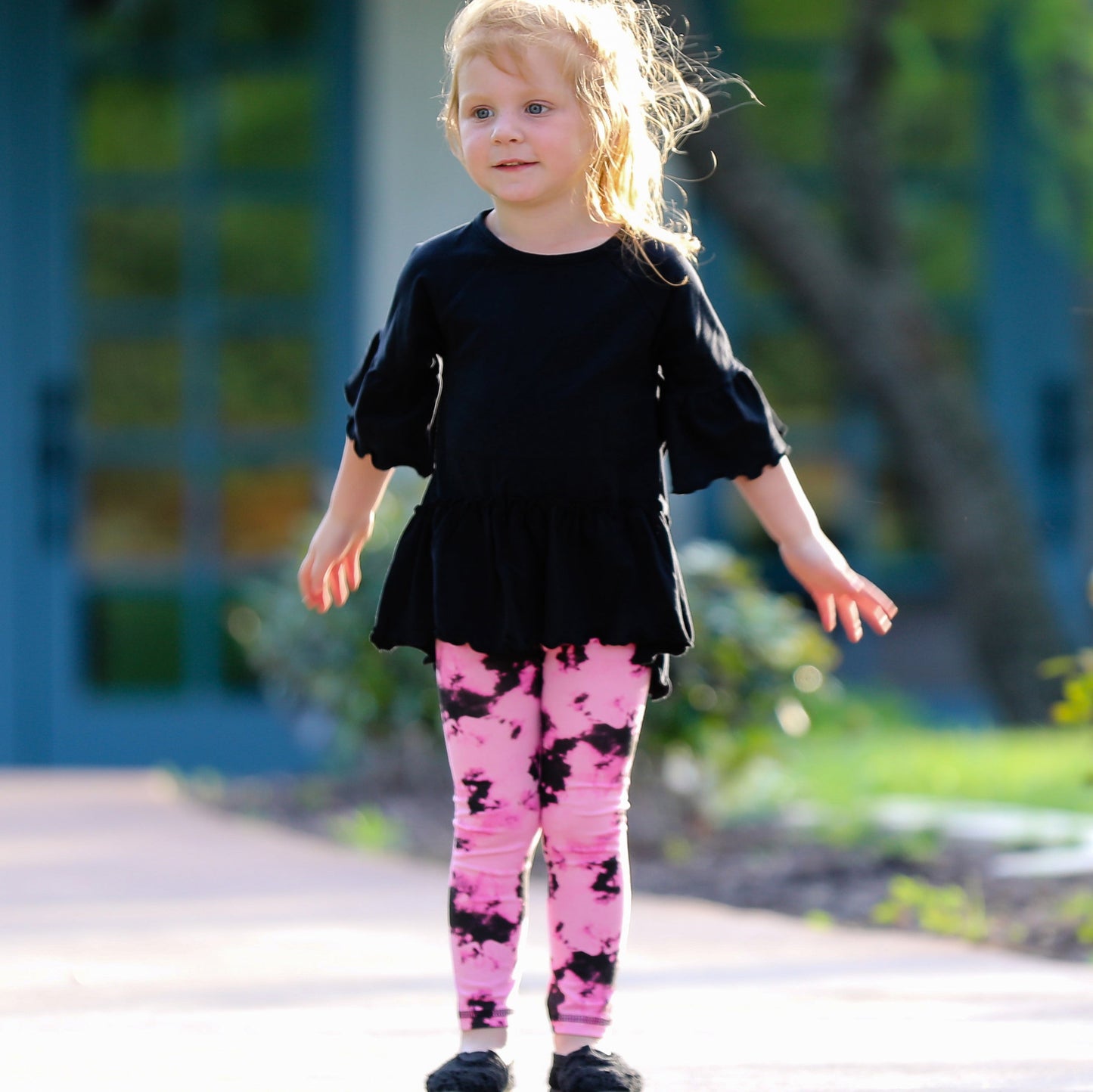 AnnLoren Baby Toddler Big Girls Boutique Black and Pink Tie Dye