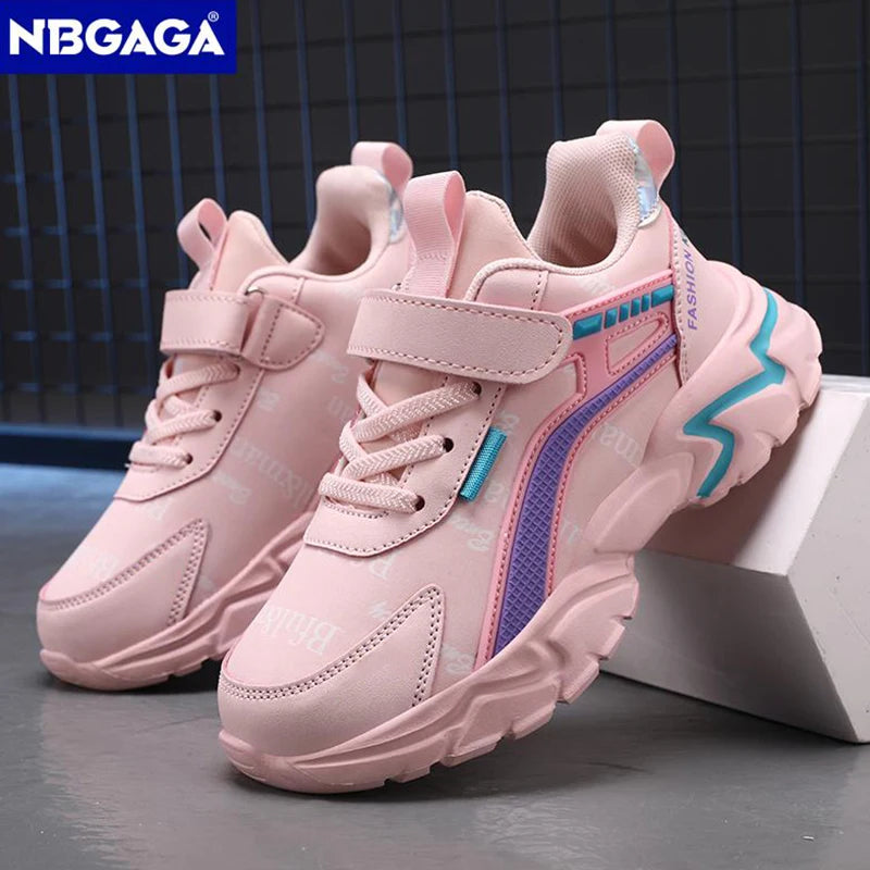 Kids Casual Pink Girls Leather Shoes Fashion For 7-15y Lightweight