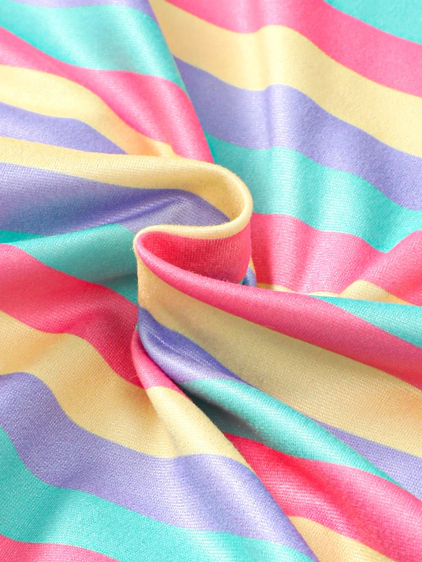 Summer girl's short sleeved round neck unicorn rainbow stripe print