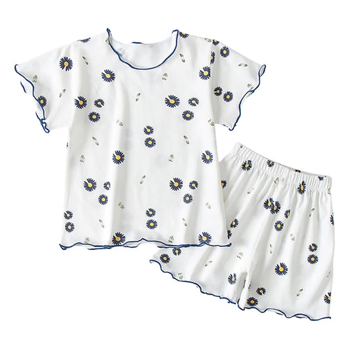 Girls Summer Pajama Sets Stylish Cartoon Pattern Printing Short Sleeve