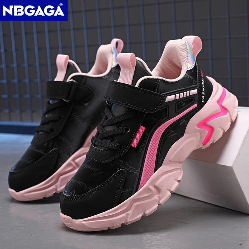 Kids Casual Pink Girls Leather Shoes Fashion For 7-15y Lightweight