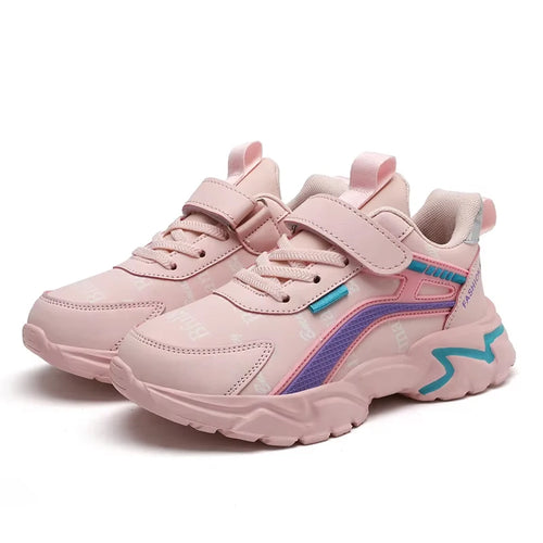 Kids Casual Pink Girls Leather Shoes Fashion For 7-15y Lightweight