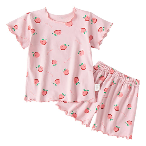 Girls Summer Pajama Sets Stylish Cartoon Pattern Printing Short Sleeve