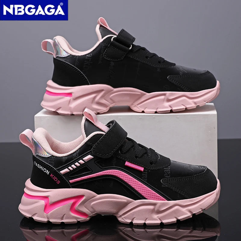 Kids Casual Pink Girls Leather Shoes Fashion For 7-15y Lightweight