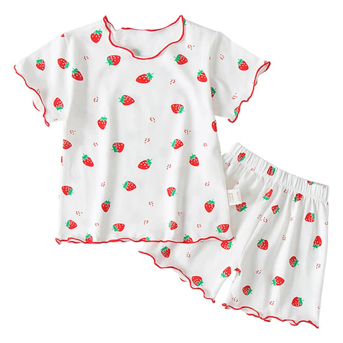 Girls Summer Pajama Sets Stylish Cartoon Pattern Printing Short Sleeve
