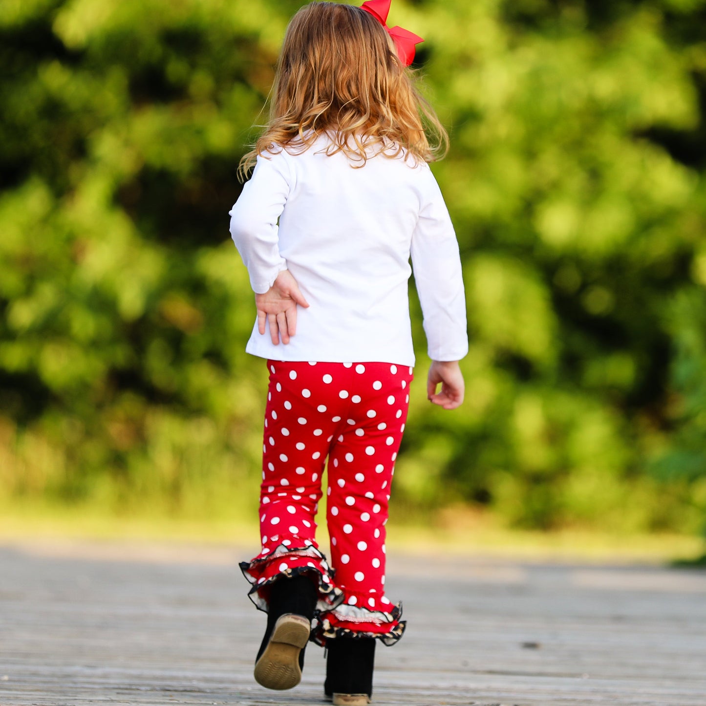 Girls LOVE Christmas Top & Red Polka Dot Ruffle Pants Set