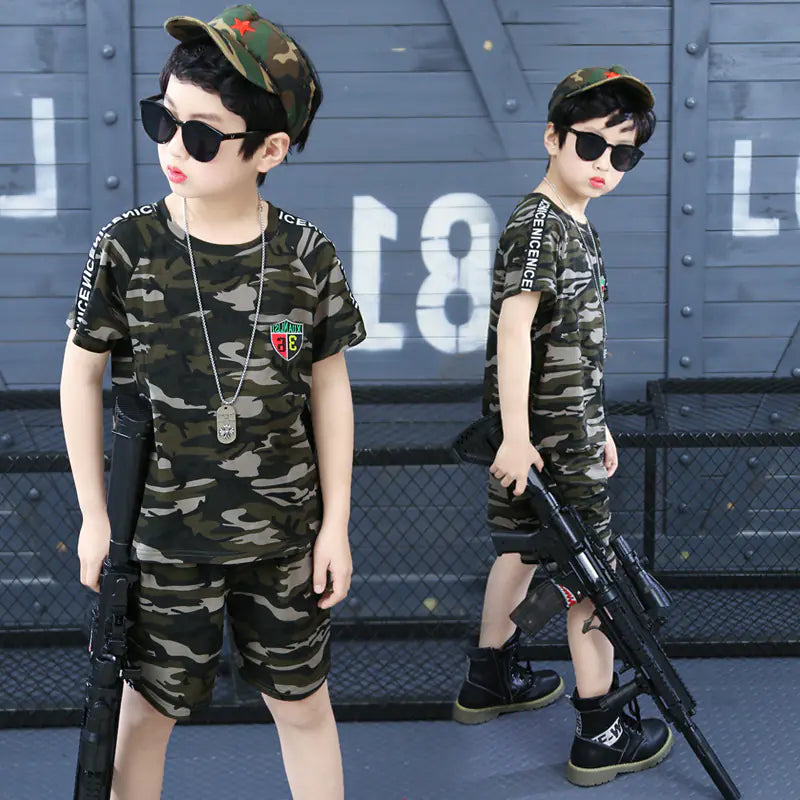 Boys' Summer Camouflage Military Training Outfit