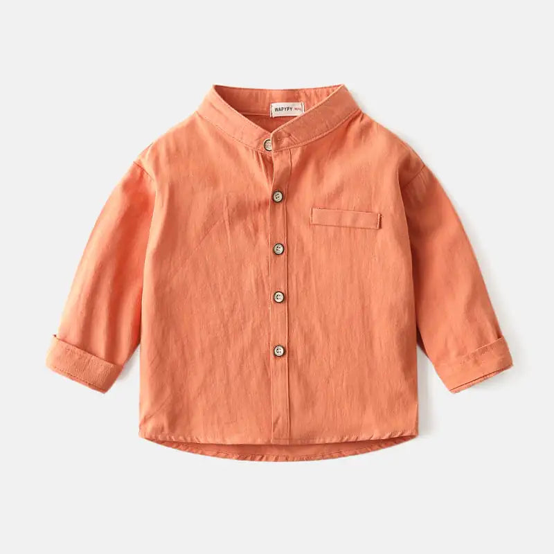 Boys Stand Collar Solid Color Shirt