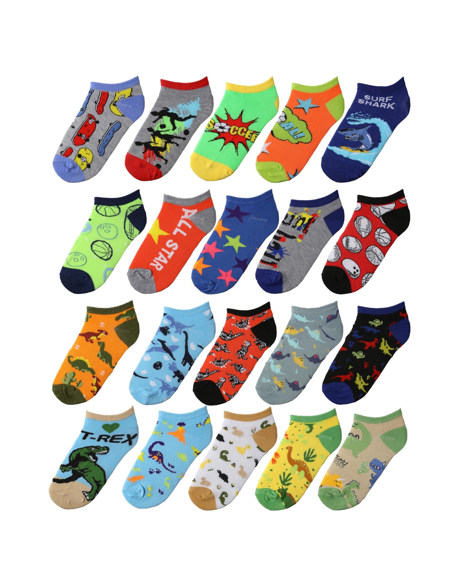 Tipi Toe Kids Boys 20 Pairs Classy Lightweight Novelty Adventute Mix