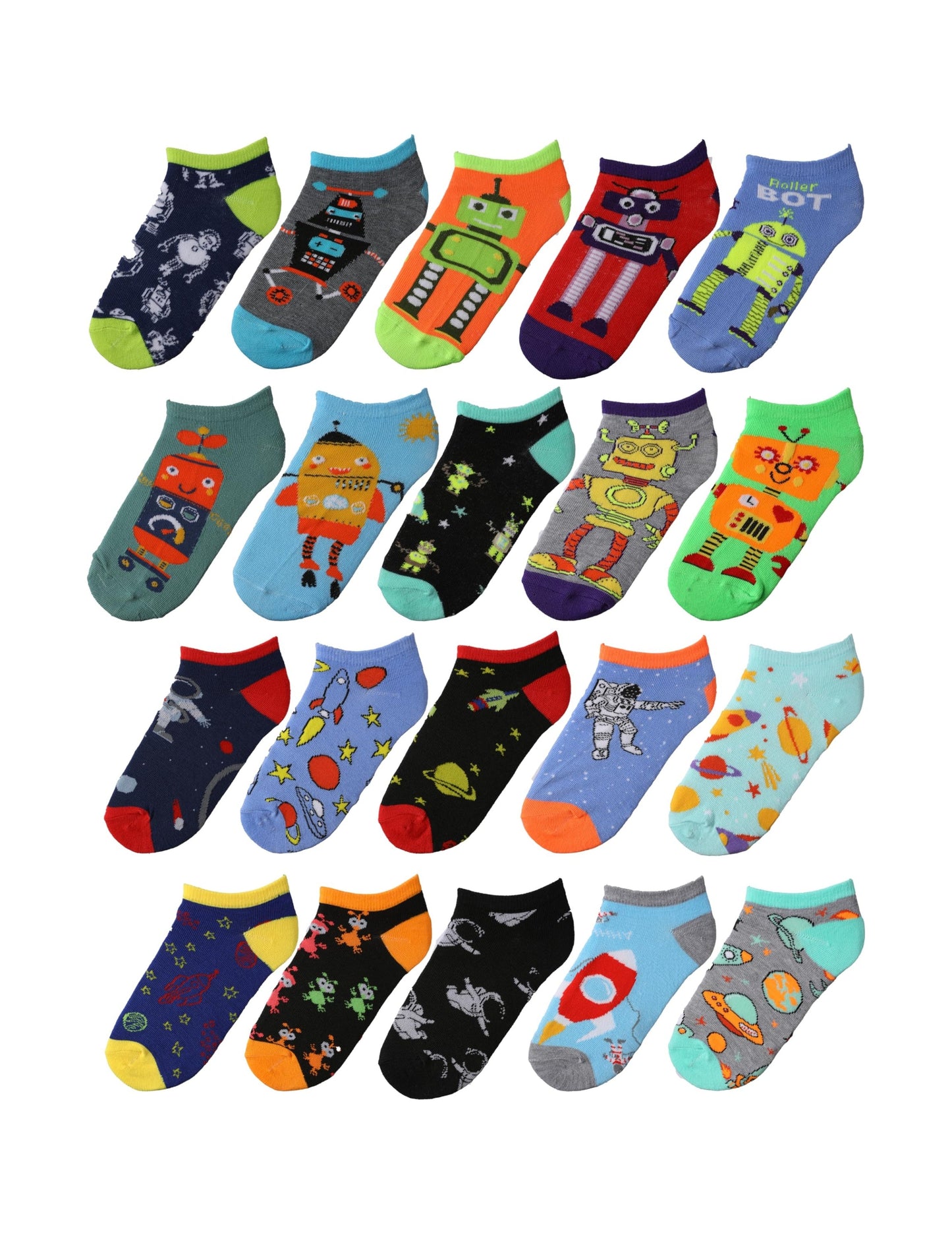 Tipi Toe Kids Boys 20 Pairs Cassy Lightweight Novelty Space Explorer
