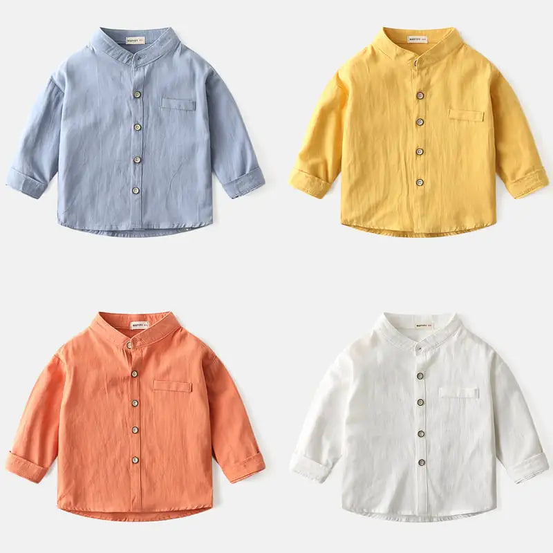 Boys Stand Collar Solid Color Shirt