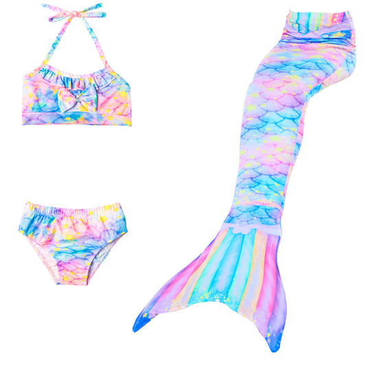 Color: 2style, Size: 110CM - Girls Mermaid Tail Cosplay Swimsuit The Little Mermaid Costume Bathing Suit Dress Halloween Party With Flipper Monofin