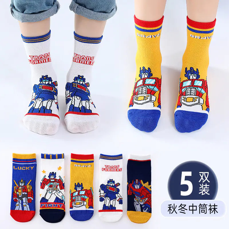 Boys' Cotton Cartoon Socks - Transformers & Ultraman
