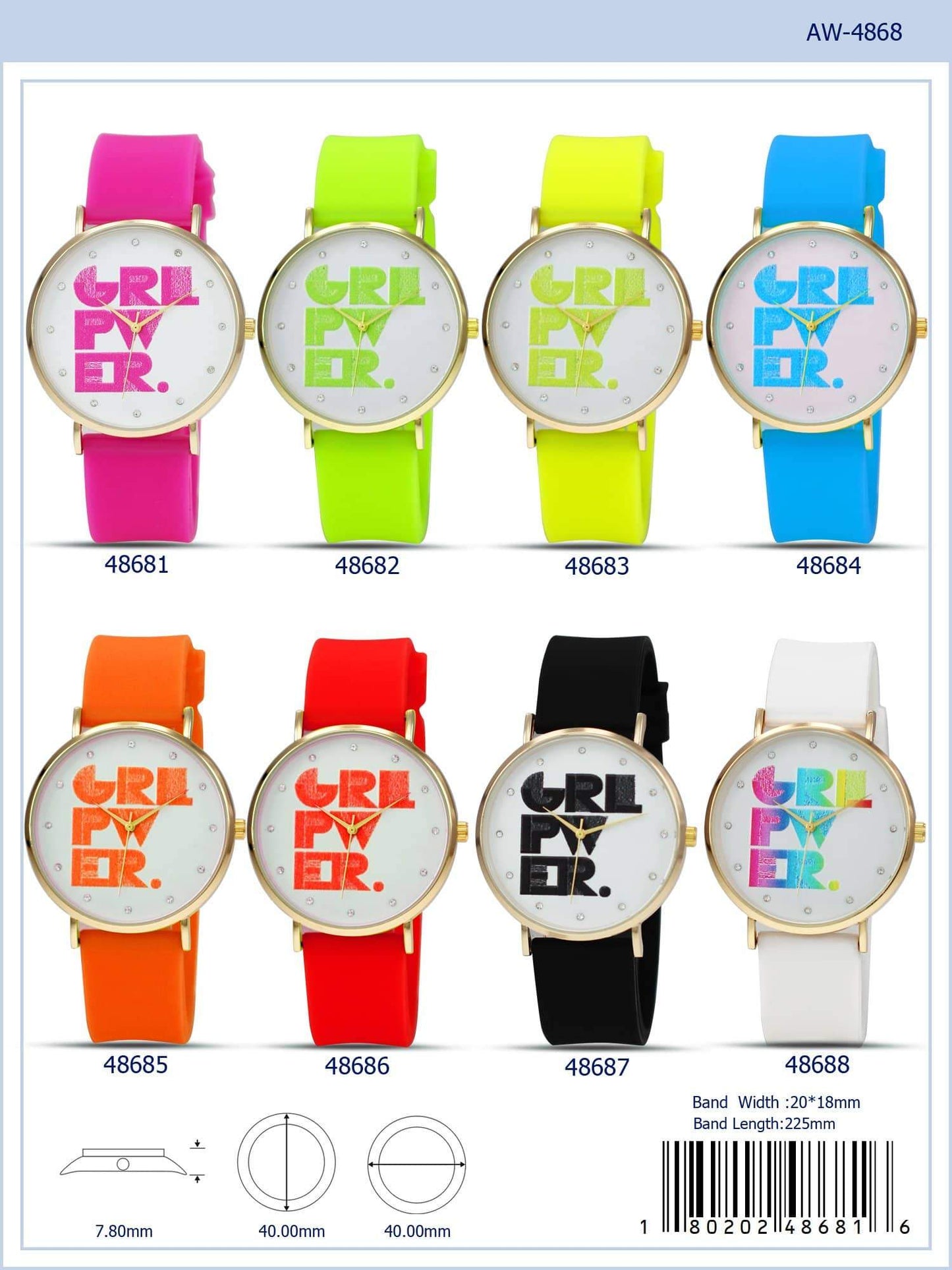 40MM Girl Power Silicon Band Watch - 4868