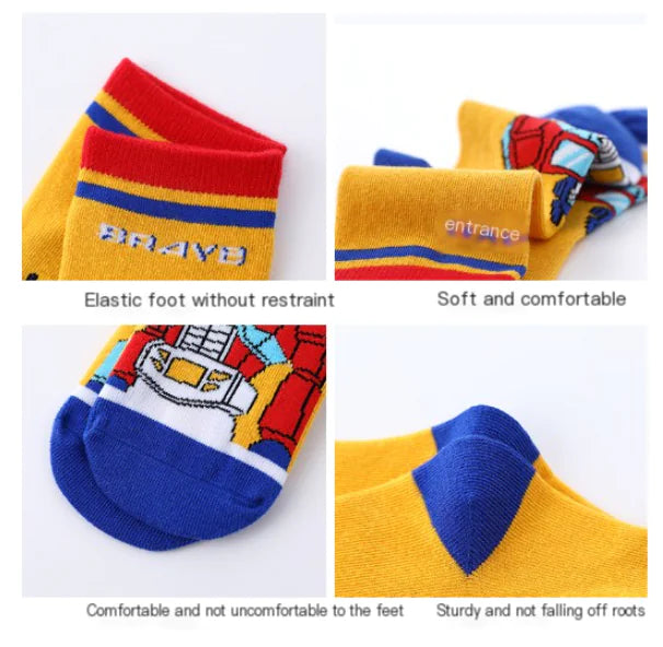 Boys' Cotton Cartoon Socks - Transformers & Ultraman