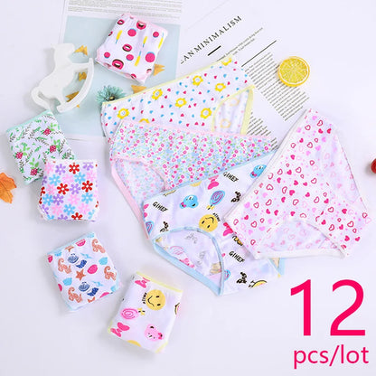 12Pcs/Lot Cotton Panties Girls Kids Short Briefs Children Underwear