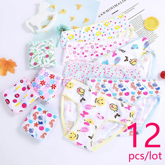 12Pcs/Lot Cotton Panties Girls Kids Short Briefs Children Underwear