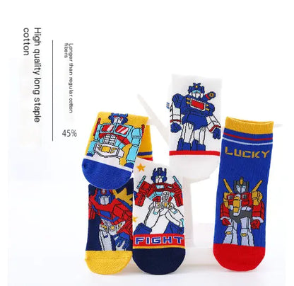 Boys' Cotton Cartoon Socks - Transformers & Ultraman
