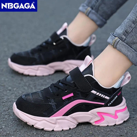 Kids Casual Pink Girls Leather Shoes Fashion For 7-15y Lightweight