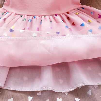 2024 Summer Baby Girls Cartoon Unicorn Dress Cotton Mesh Party