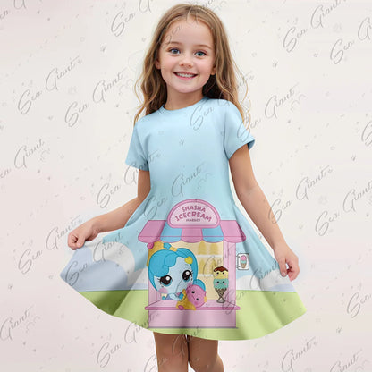 MINISO New Summer Cartoon Catch！Teenieping 3D Print Dress Fashion Kids