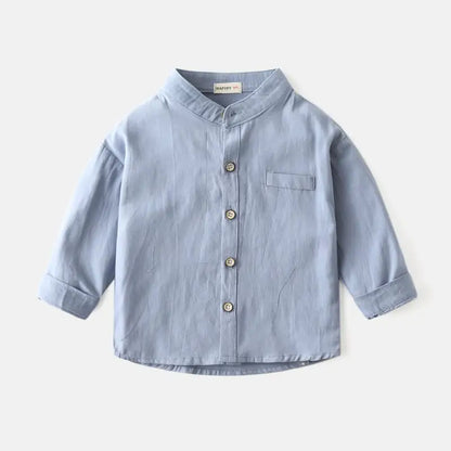 Boys Stand Collar Solid Color Shirt