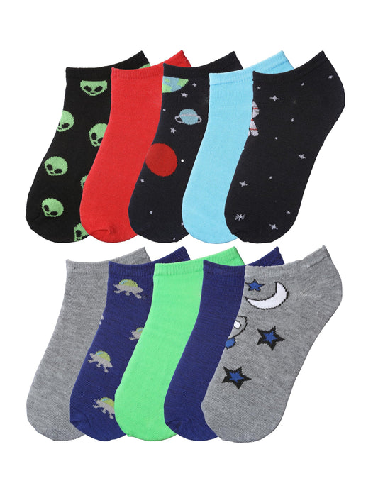 Tipi Toe Big Kids Boys 10 Pairs Classy Lightweight Novelty Alien &