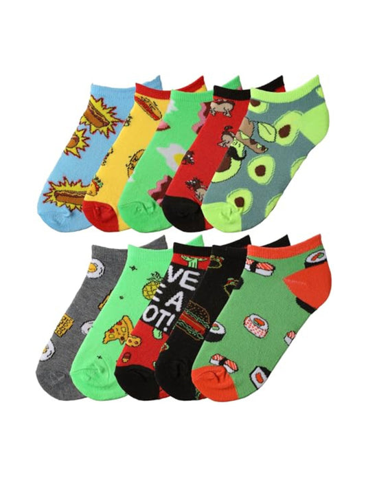 Tipi Toe Kids Boys 10 Pairs Classy Lightweight Novelty Fun Foodie