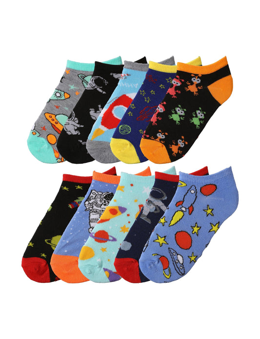 Tipi Toe Big Kids Boys 10 Pairs Classy Lightweight Novelty Astronaut &