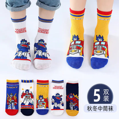 Boys' Cotton Cartoon Socks - Transformers & Ultraman