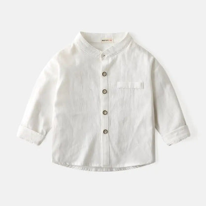 Boys Stand Collar Solid Color Shirt